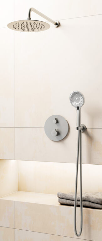 CONJ. EMPOTR. TERMOSTÁTICO ROUND NICKEL + ROCIADOR PARED