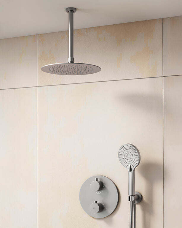 CONJ. EMPOTR. TERMOSTÁTICO ROUND NICKEL + ROCIADOR TECHO