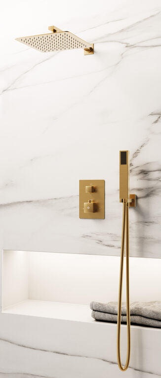 CONJ. EMPOTR. TERMOSTÁTICO ORION ORO + ROCIADOR PARED