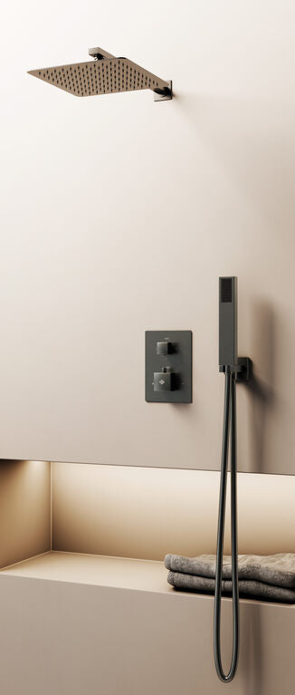 CONJ. EMPOTR. TERMOSTÁTICO ORION TITANIO + ROCIADOR PARED