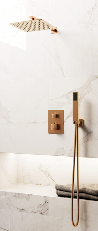 CONJ. EMPOTR. TERMOSTÁTICO ORION COBRE + ROCIADOR PARED