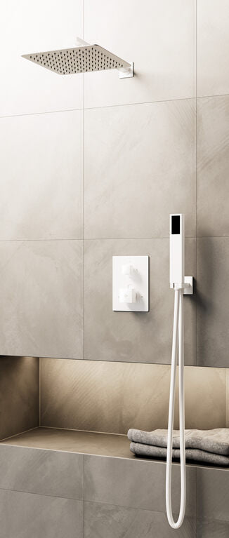 CONJ. EMPOTR. TERMOSTÁTICO ORION BLANCO + ROCIADOR PARED