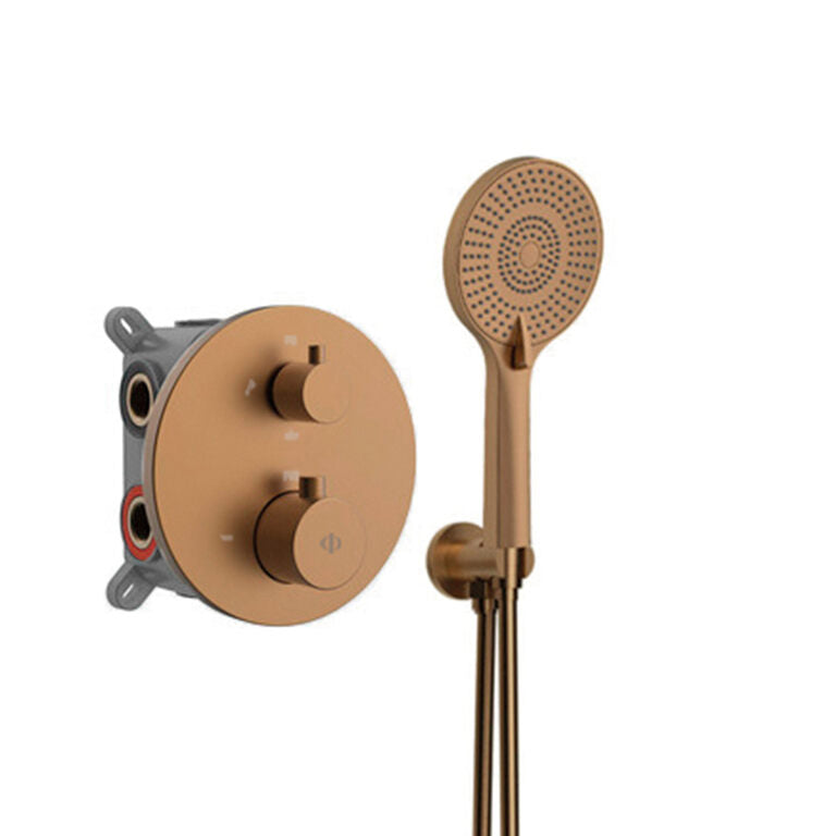 CONJUNTO EMPOTRAR 2/3 FUN. TERMOSTATICO ROUND COBRE